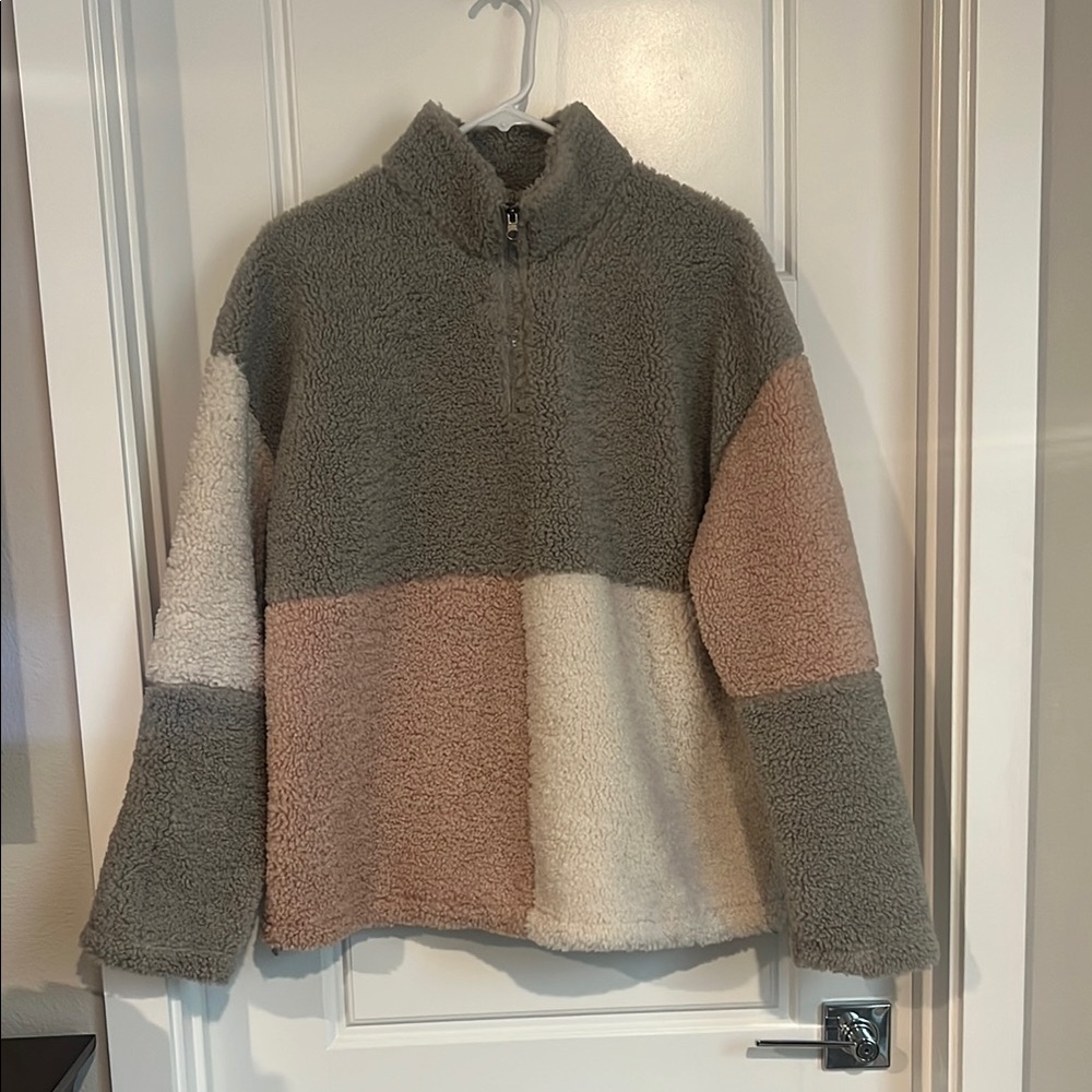 Charlie Paige Colorblock Fleece Jacket - Gray, Cream, Pink